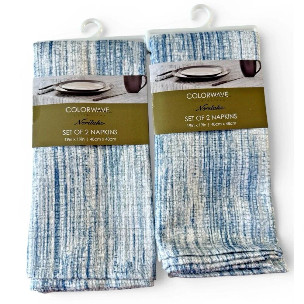 Noritake Colorwave Fabric Napkins Weave Blue 19x19 Inch Set of 4 Machine Wash